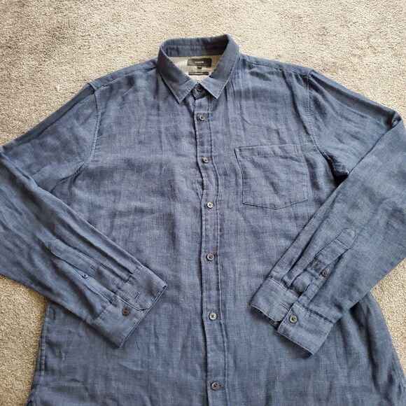 Vince Shirt Mens Large Blue Button Up Lightweight Chambray Double Face - Picture 4 of 12
